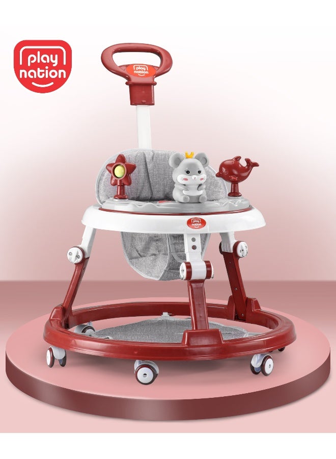 PlayNation Play Nation Musical Baby Walker with Lights, Parent Push Handle, Removable Foot Mat, Adjustable Height, Foldable Design, 6 to 18 Months, 206 x 66 x 84 cm - Red and White - Image 1
