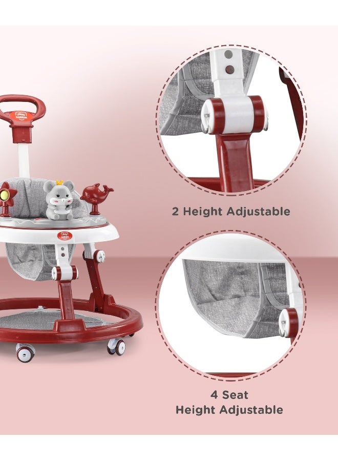 PlayNation Play Nation Musical Baby Walker with Lights, Parent Push Handle, Removable Foot Mat, Adjustable Height, Foldable Design, 6 to 18 Months, 206 x 66 x 84 cm - Red and White - Image 4