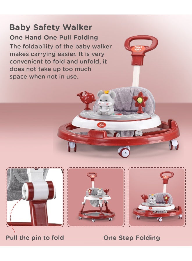 PlayNation Play Nation Musical Baby Walker with Lights, Parent Push Handle, Removable Foot Mat, Adjustable Height, Foldable Design, 6 to 18 Months, 206 x 66 x 84 cm - Red and White - Image 5