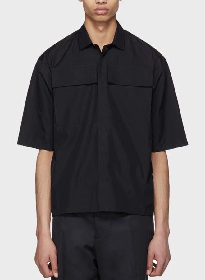 Summer men's simple loose large pocket short-sleeved shirt-black  - Image 2