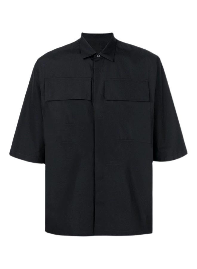 Summer men's simple loose large pocket short-sleeved shirt-black  - Image 1