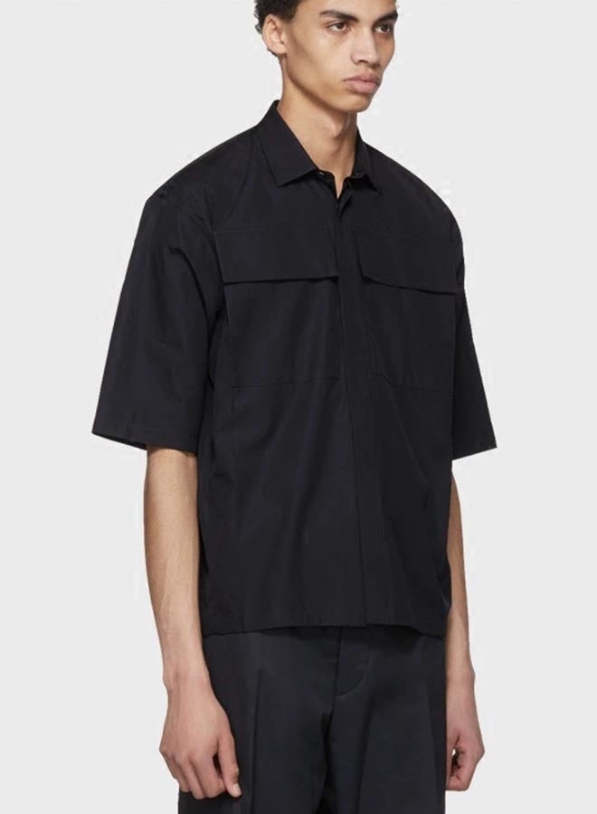 Summer men's simple loose large pocket short-sleeved shirt-black  - Image 3