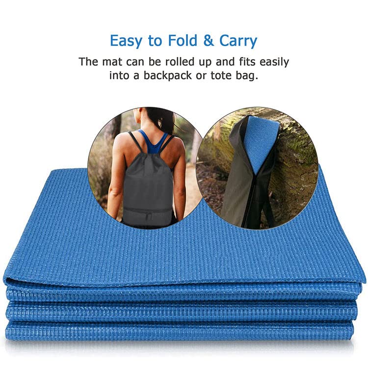 Eurotex Travel Yoga Mat Non Slip Foldable Portable Gym Mat Fitness Training Pilates Exercise Mat Workout for Women Men with Carry Bag | Yoga Mat With Pictures of Asanas (Blue) - Image 4