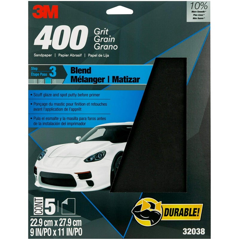 3M Wetordry Sandpaper 32038 400 Grit 9 in x 11 in 5 Sheets Per Pack