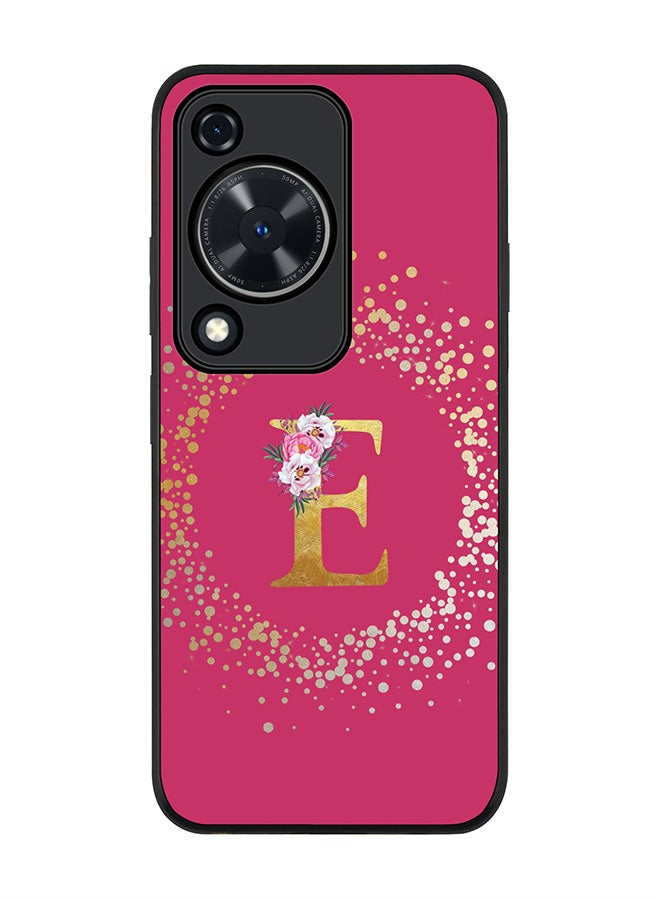 Stylizedd Rugged Black edge case for Huawei nova Y72 / Huawei Enjoy 70 4G,Slim fit Custom Monogram Initial Letter Floral Pattern Alphabet - E (Deep Pink Rose) - Image 1