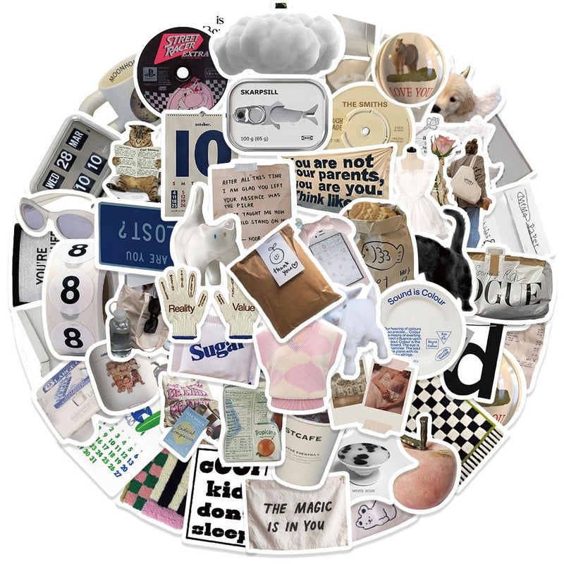 ZJSXINDI Stickers Aesthetic Waterproof Laptop Stickers Decals 57 Pcs for Water Bottle Laptop Computer Skateboard Bumper,Aesthetic Vsco Vinyl Stickers for Kids Teens Girls (Khaki) - Image 2