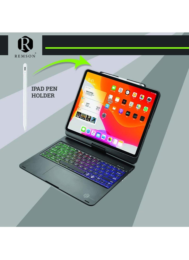 Remson - Remson 7 Color Backlit Wireless Bluetooth Keyboard Case with Touchpad for Apple iPad Pro 12.9 2018 / iPad Pro 12.9 2020 English / Arabic Keyboard - Image 1