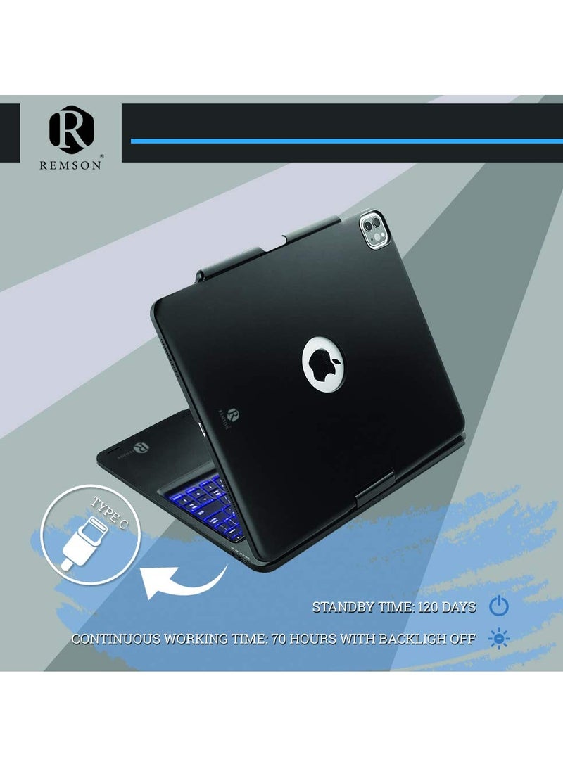 Remson - Remson 7 Color Backlit Wireless Bluetooth Keyboard Case with Touchpad for Apple iPad Pro 12.9 2018 / iPad Pro 12.9 2020 English / Arabic Keyboard - Image 1