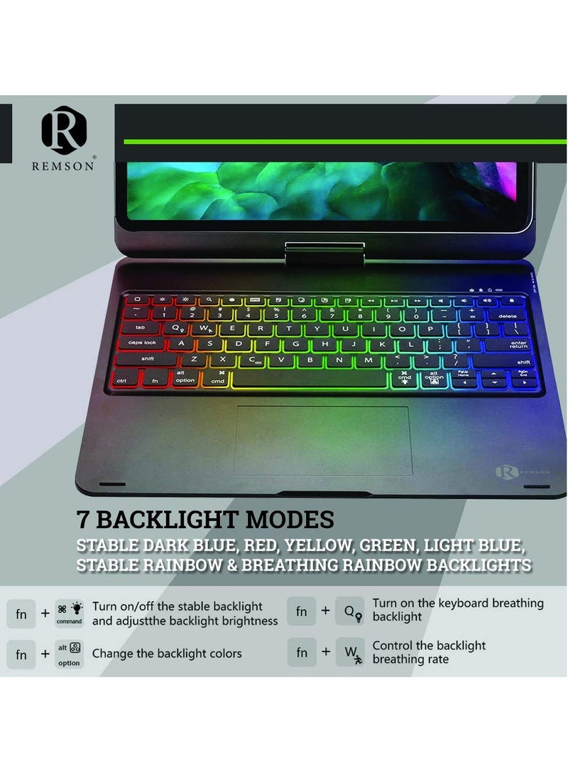 Remson - Remson 7 Color Backlit Wireless Bluetooth Keyboard Case with Touchpad for Apple iPad Pro 12.9 2018 / iPad Pro 12.9 2020 English / Arabic Keyboard - Image 1