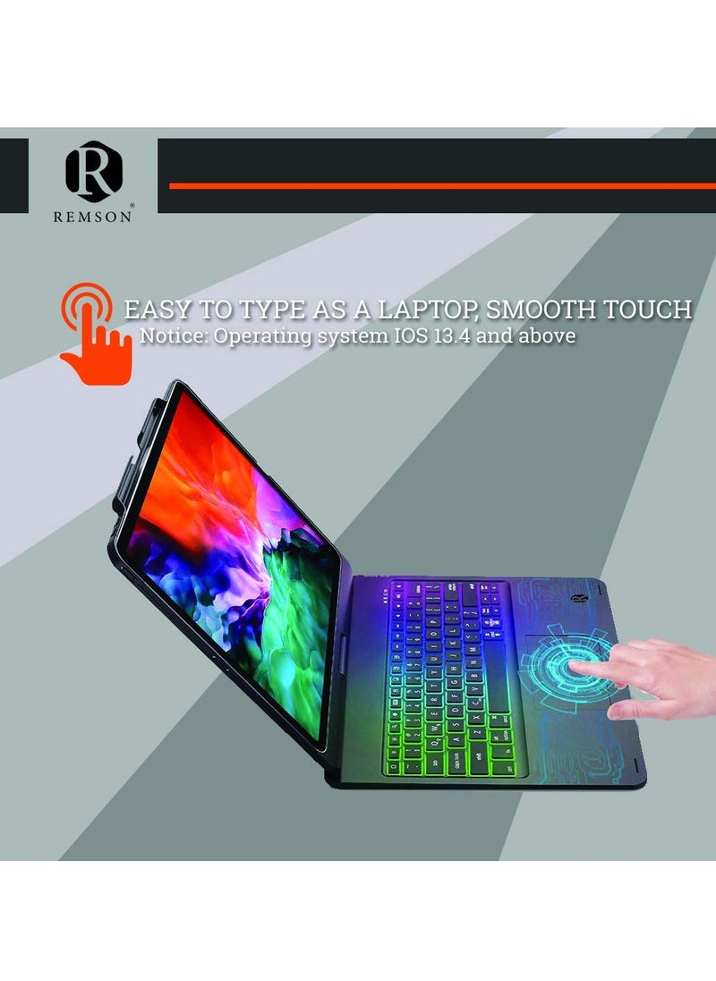 Remson - Remson 7 Color Backlit Wireless Bluetooth Keyboard Case with Touchpad for Apple iPad Pro 12.9 2018 / iPad Pro 12.9 2020 English / Arabic Keyboard - Image 1