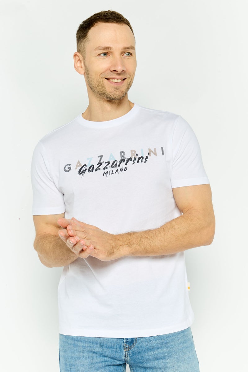 Gazzarrini تي شيرت رجالي بأكمام قصيرة وياقة دائرية، طباعة جرافيك، مجموعة بيضاء - Image 1