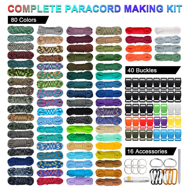 WEREWOLVES Paracord 550 Combo Crafting Kits with Instruction- 80 Colors 10ft Multifunction Paracord Ropes and Complete Accessories for Making Paracord Bracelets, Lanyards, Dog Colla (Forest) - Image 2