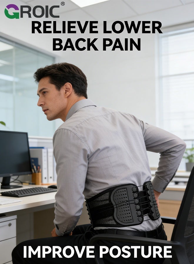 GROIC Back Brace Support Belt-Lumbar Support Back Brace for Back Pain, Sciatica, Scoliosis, Herniated Disc Adjustable Support Straps-Lower Back Brace with Removable Lumbar Pad for Men & Women - Image 4