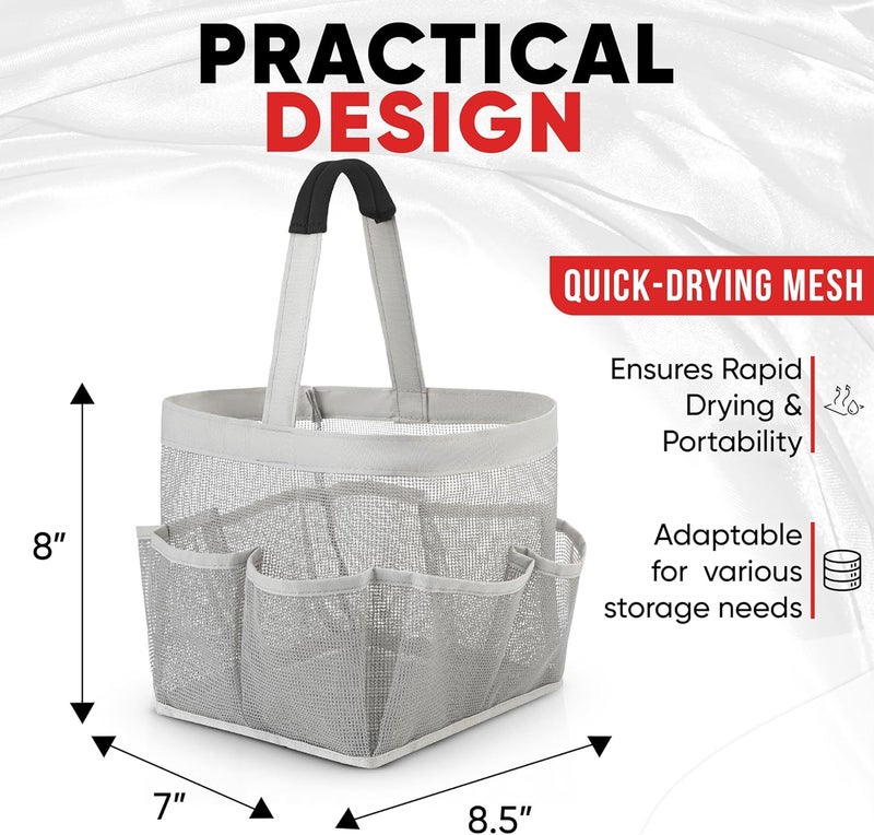 Masirs Mesh Shower Caddy Bag - Collapsible, Portable Bathroom Organizer for Travel, Gym, and Dorm Use. Easily Carry and Organize College Dorm, Bathroom Toiletry Essential. (Grey) - Image 3