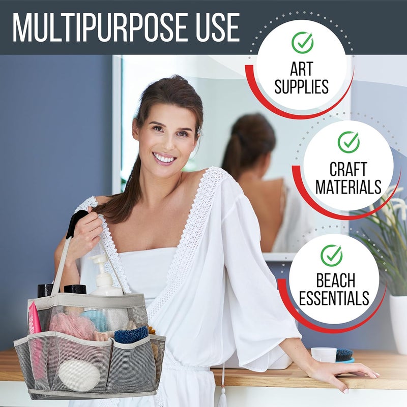 Masirs Mesh Shower Caddy Bag - Collapsible, Portable Bathroom Organizer for Travel, Gym, and Dorm Use. Easily Carry and Organize College Dorm, Bathroom Toiletry Essential. (Grey) - Image 4