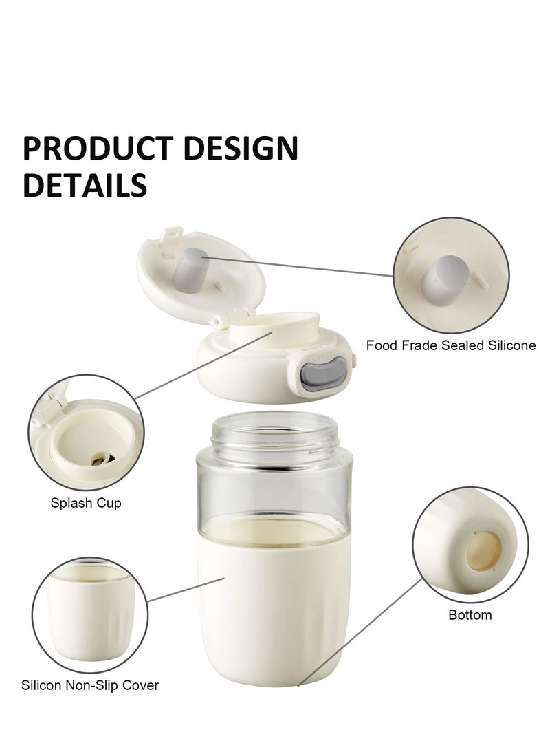 Generic - Reusable Coffee Cup, 16 oz Clear Glass Travel Mug with Flip-open Lid, 100% BPA Free, Microwave Safe, Anti-slip Silicone Sleeve (White) - Image 1