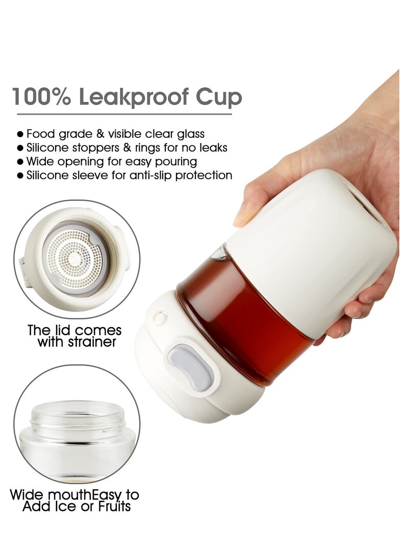 Generic - Reusable Coffee Cup, 16 oz Clear Glass Travel Mug with Flip-open Lid, 100% BPA Free, Microwave Safe, Anti-slip Silicone Sleeve (White) - Image 1