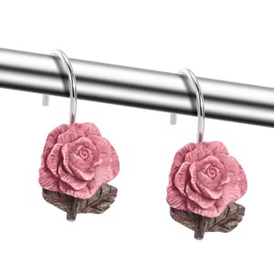 AGPTEK Shower Curtain Hooks, 12 PCS Anti Rust Decorative Vintage Resin Rose Hooks for Bathroom,Baby Room, Bedroom, Living Room - Image 2