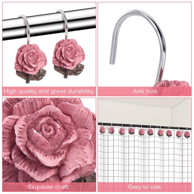 AGPTEK Shower Curtain Hooks, 12 PCS Anti Rust Decorative Vintage Resin Rose Hooks for Bathroom,Baby Room, Bedroom, Living Room - Image 3
