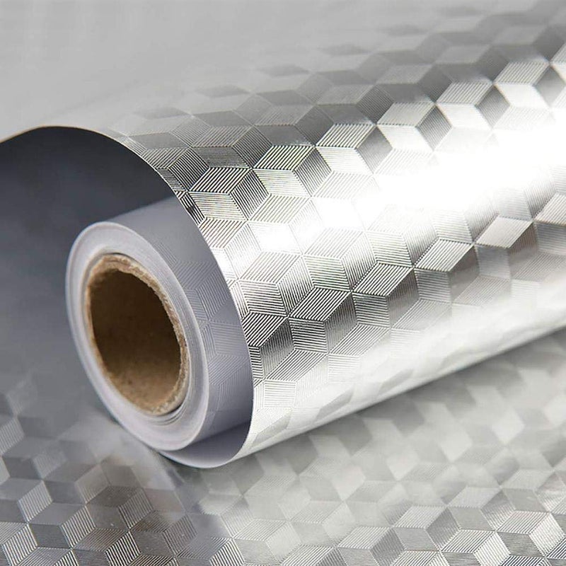 LADILA Aluminum Foil Self Adhesive DIY Kitchen Anti Oil Paper Peel Stick Wall Stickers Waterproof Wallpaper Decal Stove Cabinets Countertops Sticker Drawer Shelve Liner Silver 2MM Desgin 1 - Image 1