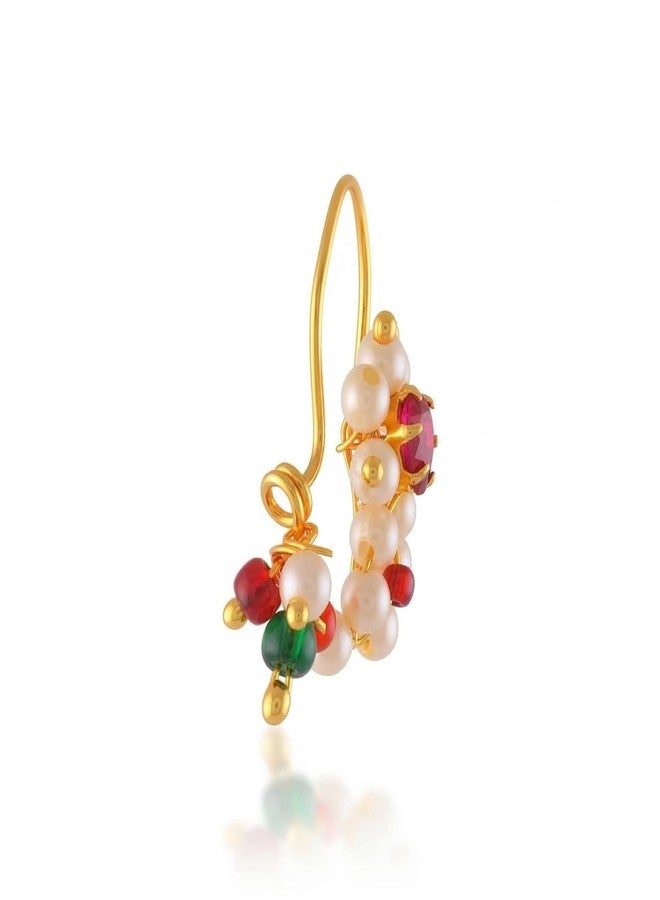 Superstore18 Brass 24KT Micron Gold Plated Maharashtrian Nath Nose Pin with Cultured Pearls & Beads – Traditional Ethnic Designer Jewellery (SST2615NTKK) - Image 3