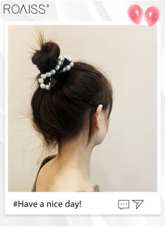 roaiss 6Pcs Hair Accessories for Women Girls, 1Pc Pearl Embellished Headband, 3Pcs Pearl Bow Hair Ties and 2Pcs Pearl Bow Hairpins, Pearl Series Hair Accessories Set  - Image 4
