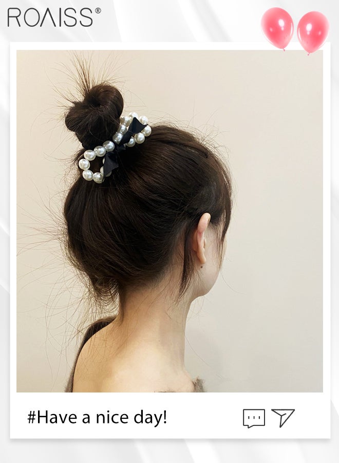 roaiss 6Pcs Hair Accessories for Women Girls, 1Pc Pearl Embellished Headband, 3Pcs Pearl Bow Hair Ties and 2Pcs Pearl Bow Hairpins, Pearl Series Hair Accessories Set - Image 4