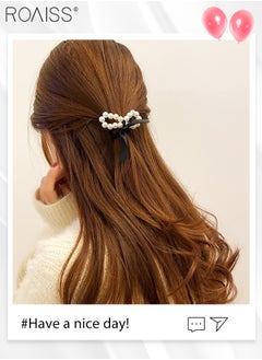 roaiss 6Pcs Hair Accessories for Women Girls, 1Pc Pearl Embellished Headband, 3Pcs Pearl Bow Hair Ties and 2Pcs Pearl Bow Hairpins, Pearl Series Hair Accessories Set  - Image 3