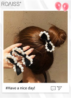 roaiss 6Pcs Hair Accessories for Women Girls, 1Pc Pearl Embellished Headband, 3Pcs Pearl Bow Hair Ties and 2Pcs Pearl Bow Hairpins, Pearl Series Hair Accessories Set  - Image 2