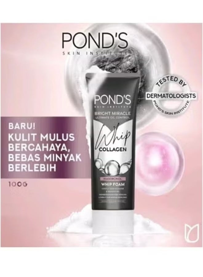 Pond's  Bright Miracle Whip Oil Control Collagen Facial Foam 100g Pack of 2 | Latest & Upgraded Formula | Controls Oil & Enhances Skin Clarity | Gentle Deep Cleanse & Brightening - Image 3