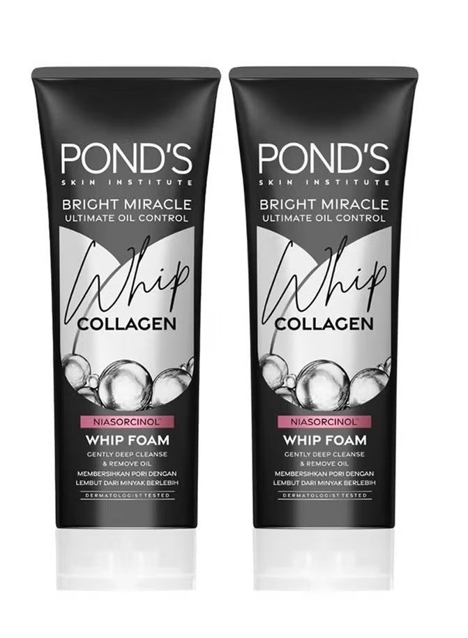 Pond's  Bright Miracle Whip Oil Control Collagen Facial Foam 100g Pack of 2 | Latest & Upgraded Formula | Controls Oil & Enhances Skin Clarity | Gentle Deep Cleanse & Brightening - Image 1