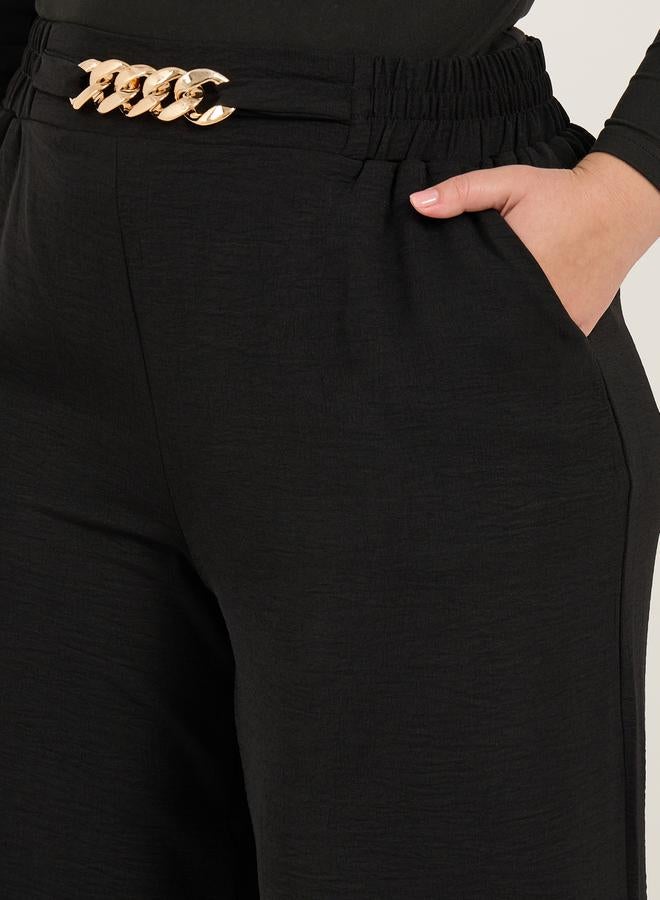 Styli Plus Size Textured Wide Leg Trousers with Chain Buckle Detail  - Image 3