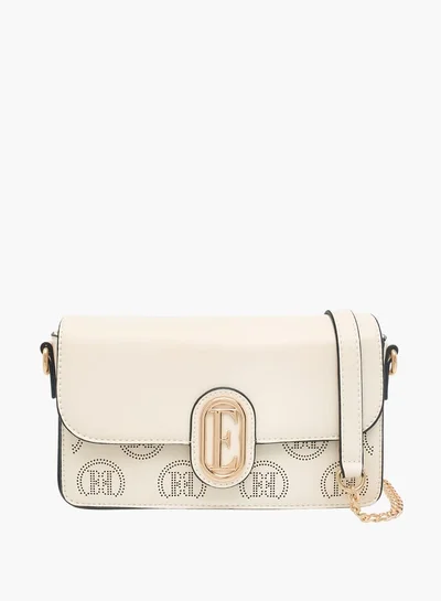 ELLE Women Monogram Embossed Crossbody Bag with Button Closure and Chain Strap
