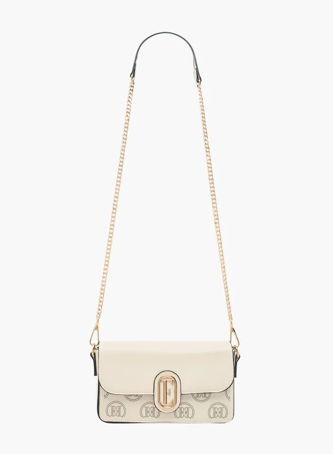 ايل Women Monogram Embossed Crossbody Bag with Button Closure and Chain Strap