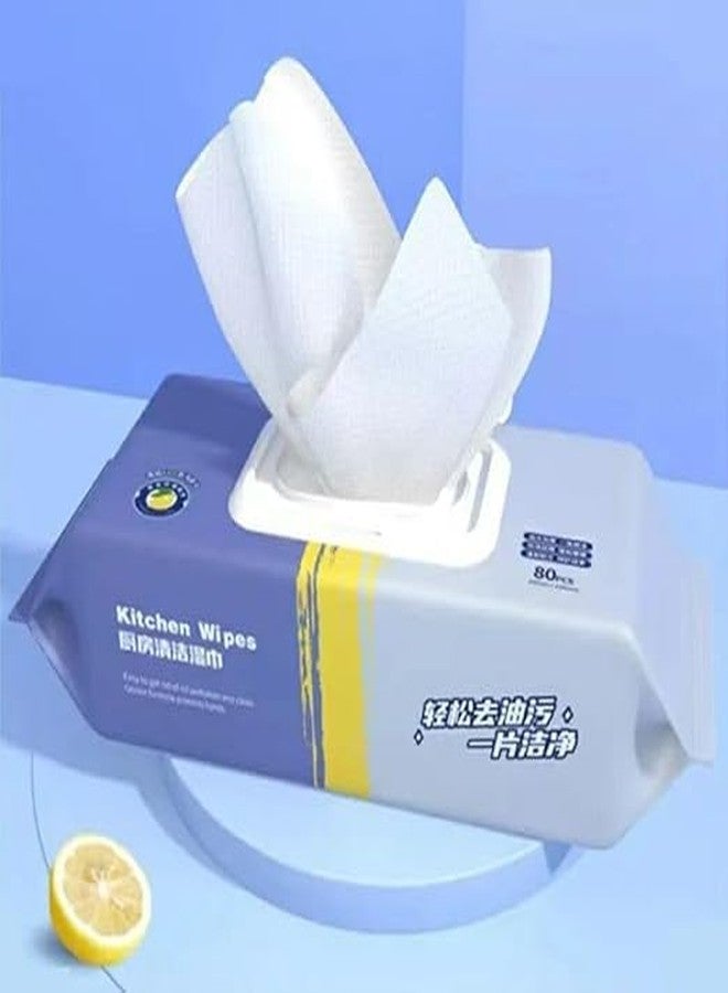 TONSYL [Pack Of 1]Kitchen Wipes 80Pcs Disposable Kitchen Wet Tissue Cleaning Degreasing Tisu Heavy Oil Household Cleaning Cloth Oil Removal Wiping Wipe's for Range Hood Table, Kitchen, Car, Office - Image 1