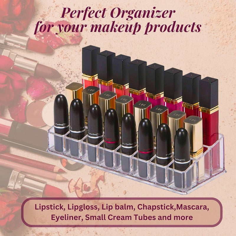 SUNAM 'S 24 Compartment Luxurious Clear Acrylic Makeup Organiser // Lipstick Holder Case// Nail Paint, Brush Tray // Dressing Table Organizer - Image 2