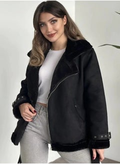 Generic Women turkish suede jacket with inner fur and leather belts  - Image 2