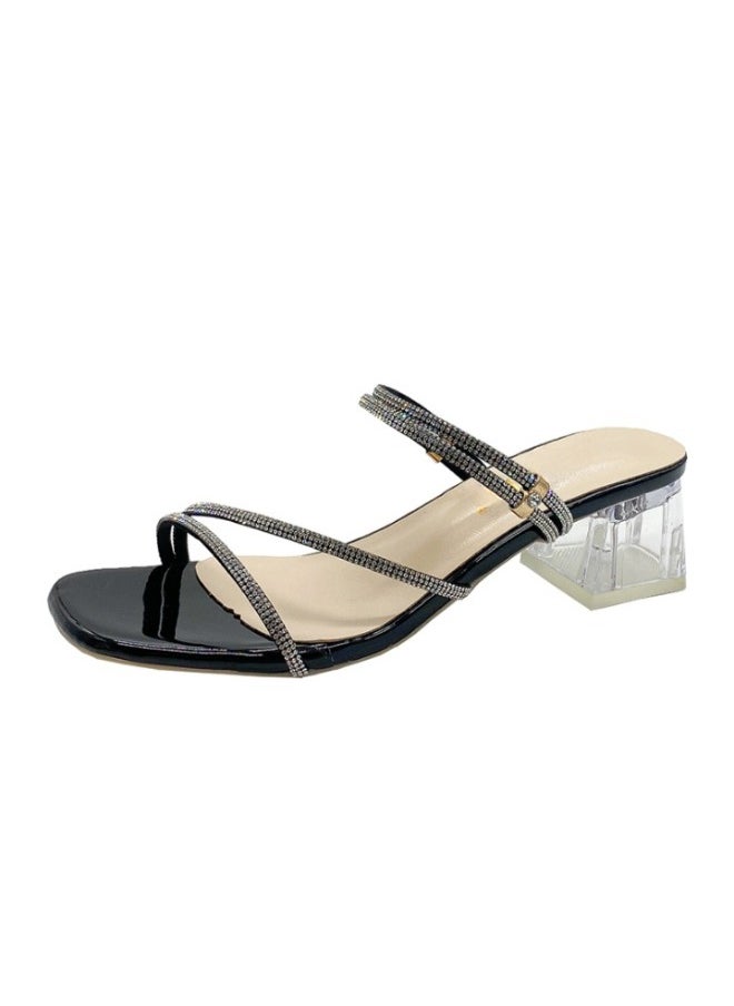 Rup Art Crystal Heels for Women – Elegant PU Leather High Heel Sandals – Open Toe Party Shoes with Crystal Strap & Rubber Grip  - Image 1