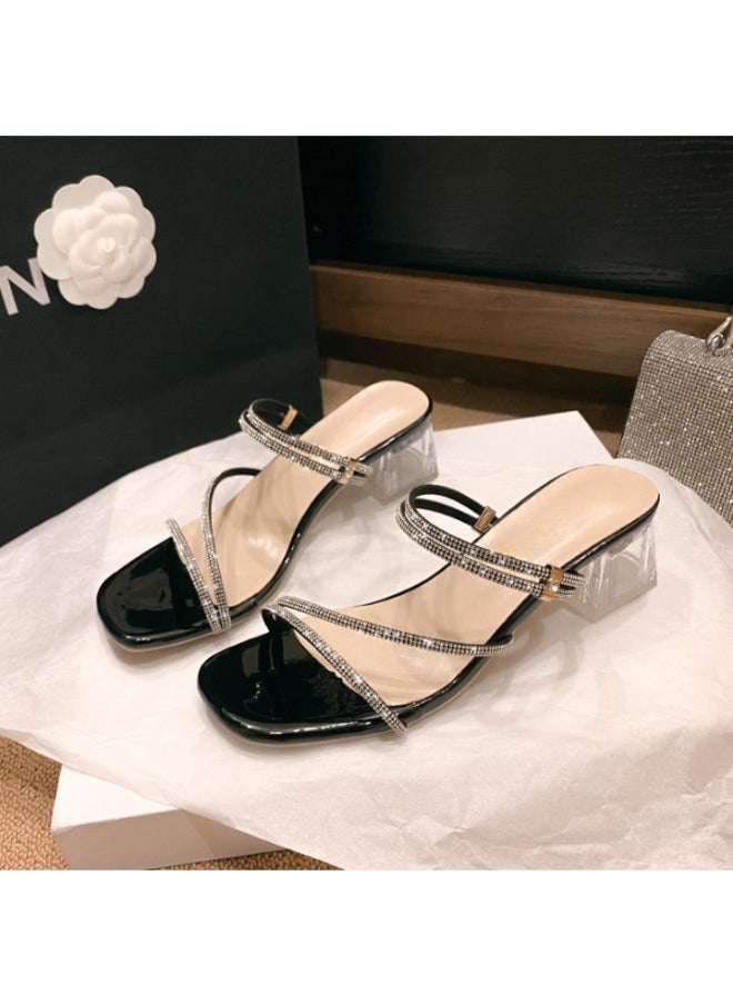 Rup Art Crystal Heels for Women – Elegant PU Leather High Heel Sandals – Open Toe Party Shoes with Crystal Strap & Rubber Grip  - Image 4