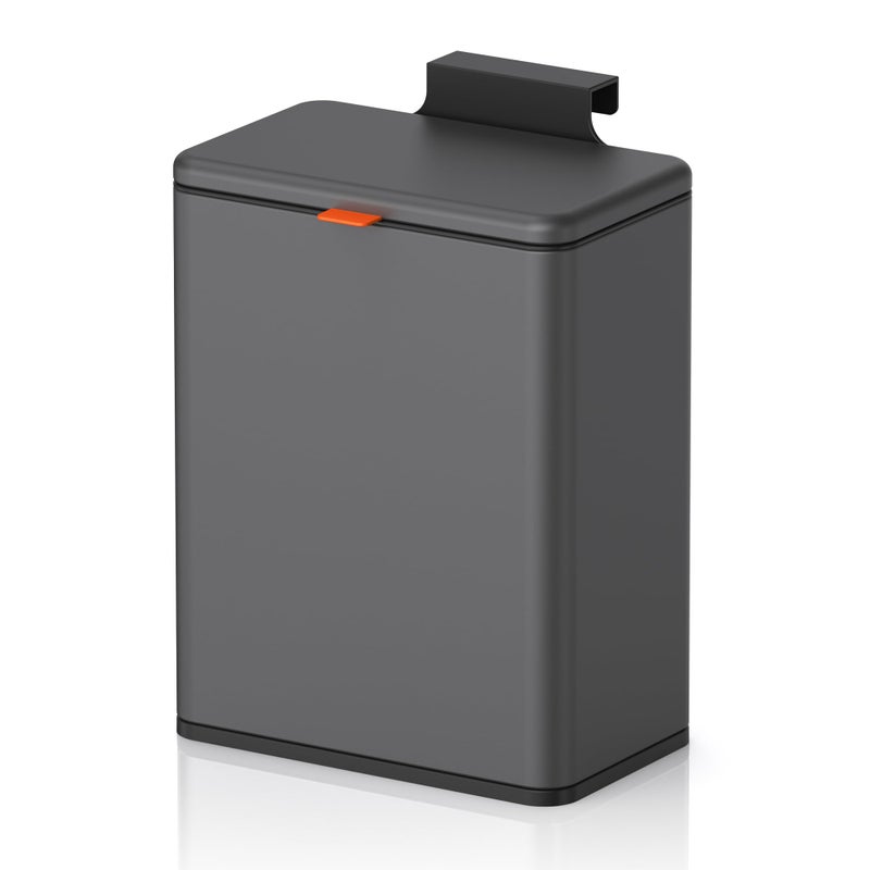 Mbillion Kitchen Compost Bin Hanging Trash Can with Lid 2.1 Gallon Stainless Steel Garbage Can for Kitchen Cabinet Door Mounted Trash Can Under Sink Door RV Bathroom,Brushed Black - Image 1