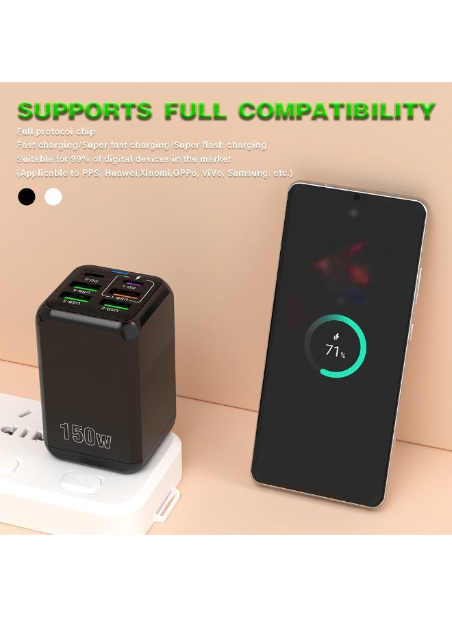 CYSTAR 150W UK Plug 6-Port Ultra-Fast Charger - Multi-Functional Travel Power Adapter for Phones, Laptops & Devices(black) - Image 4