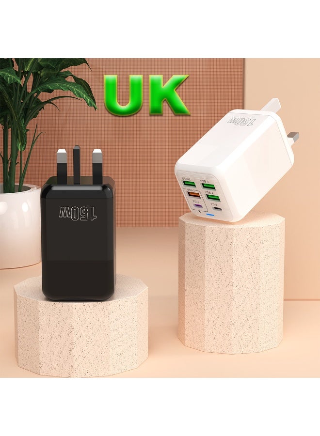 CYSTAR 150W UK Plug 6-Port Ultra-Fast Charger - Multi-Functional Travel Power Adapter for Phones, Laptops & Devices(black) - Image 5