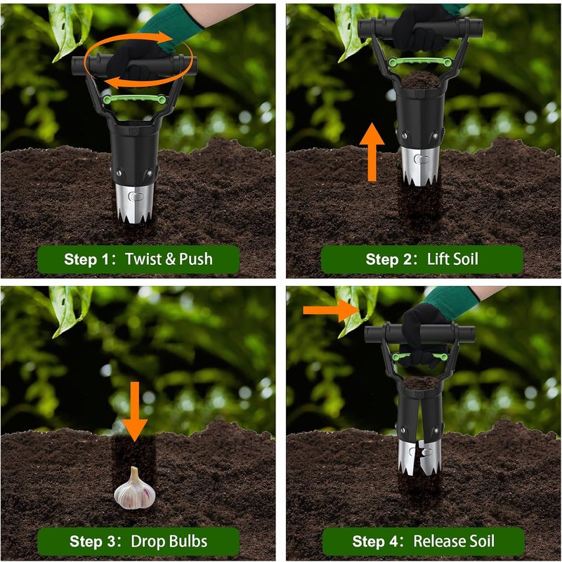 GARDTEC Sturdy Bulb Planter, 5 inches Depth Hand Bulb Planting Tool, Heavt Duty Stainless Steel Garden Soil Release Tool & Transplanter for Plants Seeds and Digging Tulips - Image 4