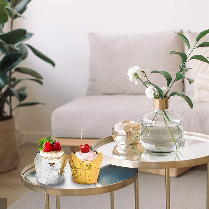 Luckam 100 Pcs Baking Paper Cups, Silver & Gold Tulip Muffin Liners for Medium Large Cupcakes, Suitable for Party & Birthday Celebrations - Image 3