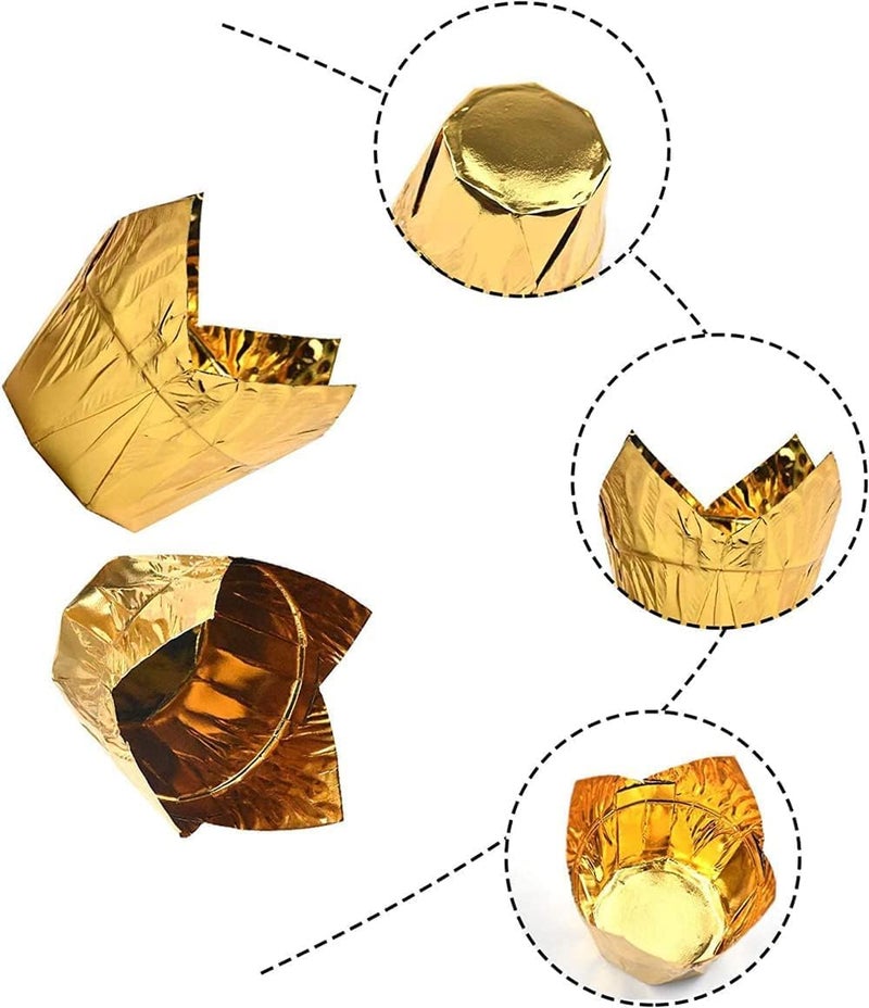 Luckam 100 Pcs Baking Paper Cups, Silver & Gold Tulip Muffin Liners for Medium Large Cupcakes, Suitable for Party & Birthday Celebrations - Image 5