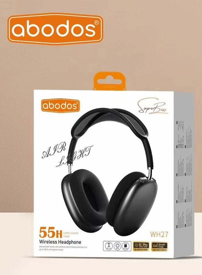 Abodos AS-WH27 Wireless Headset Super Bass, Noise Reduction, 55H Playtime, Ultra Long Battery Life, Comfortable Over-Ear Headphones Black - Image 1