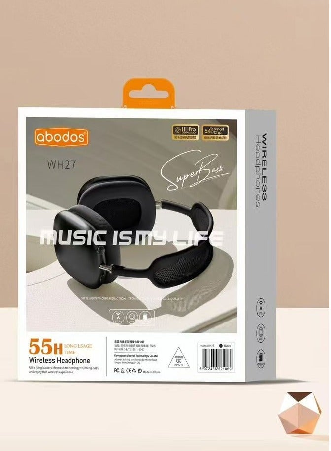 Abodos AS-WH27 Wireless Headset Super Bass, Noise Reduction, 55H Playtime, Ultra Long Battery Life, Comfortable Over-Ear Headphones Black - Image 2