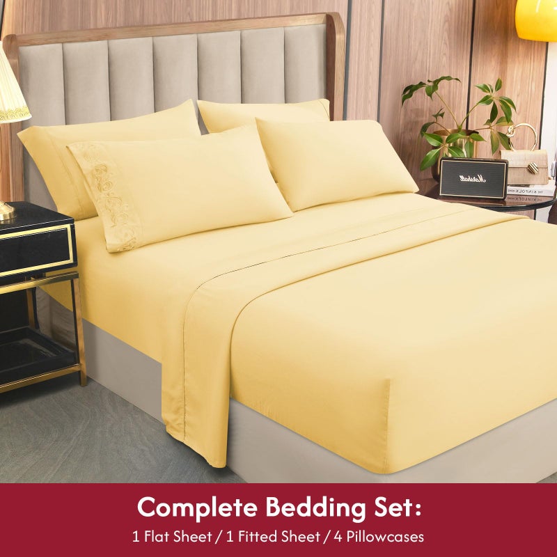 LONAVA California King Size Sheet Set - 6 Piece Hotel Luxury Wrinkle-Free Microfiber Sheet  Oeko-TEX Certified  Breathable & Elastic  16"" Deep Pockets  Pale Yellow - Image 5