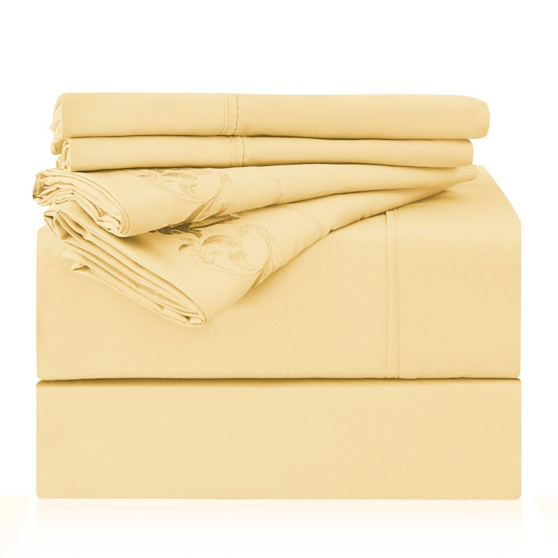 LONAVA California King Size Sheet Set - 6 Piece Hotel Luxury Wrinkle-Free Microfiber Sheet  Oeko-TEX Certified  Breathable & Elastic  16"" Deep Pockets  Pale Yellow - Image 1