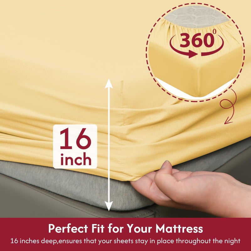 LONAVA California King Size Sheet Set - 6 Piece Hotel Luxury Wrinkle-Free Microfiber Sheet  Oeko-TEX Certified  Breathable & Elastic  16"" Deep Pockets  Pale Yellow - Image 3
